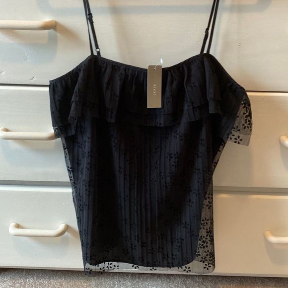 NWT J CREW FIUTTERY LACE CAMI TOP IN BLACK SZ XS - Picture 4 of 9
